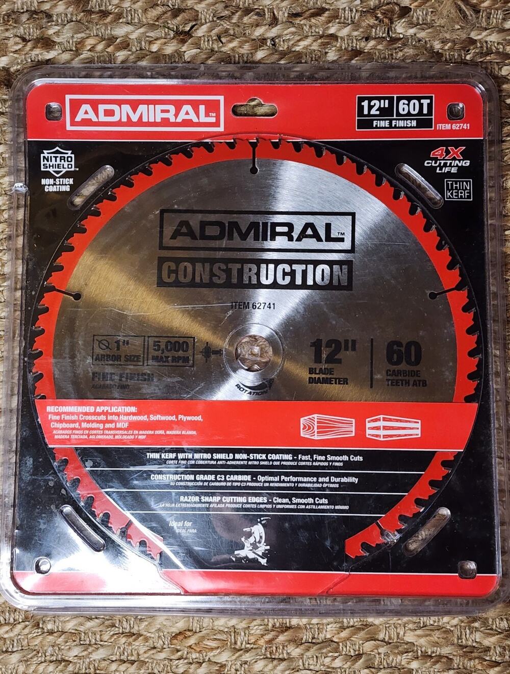 Circular Saw Blade Admiral Advantage Construction 12" Fine Finish Blade #62741